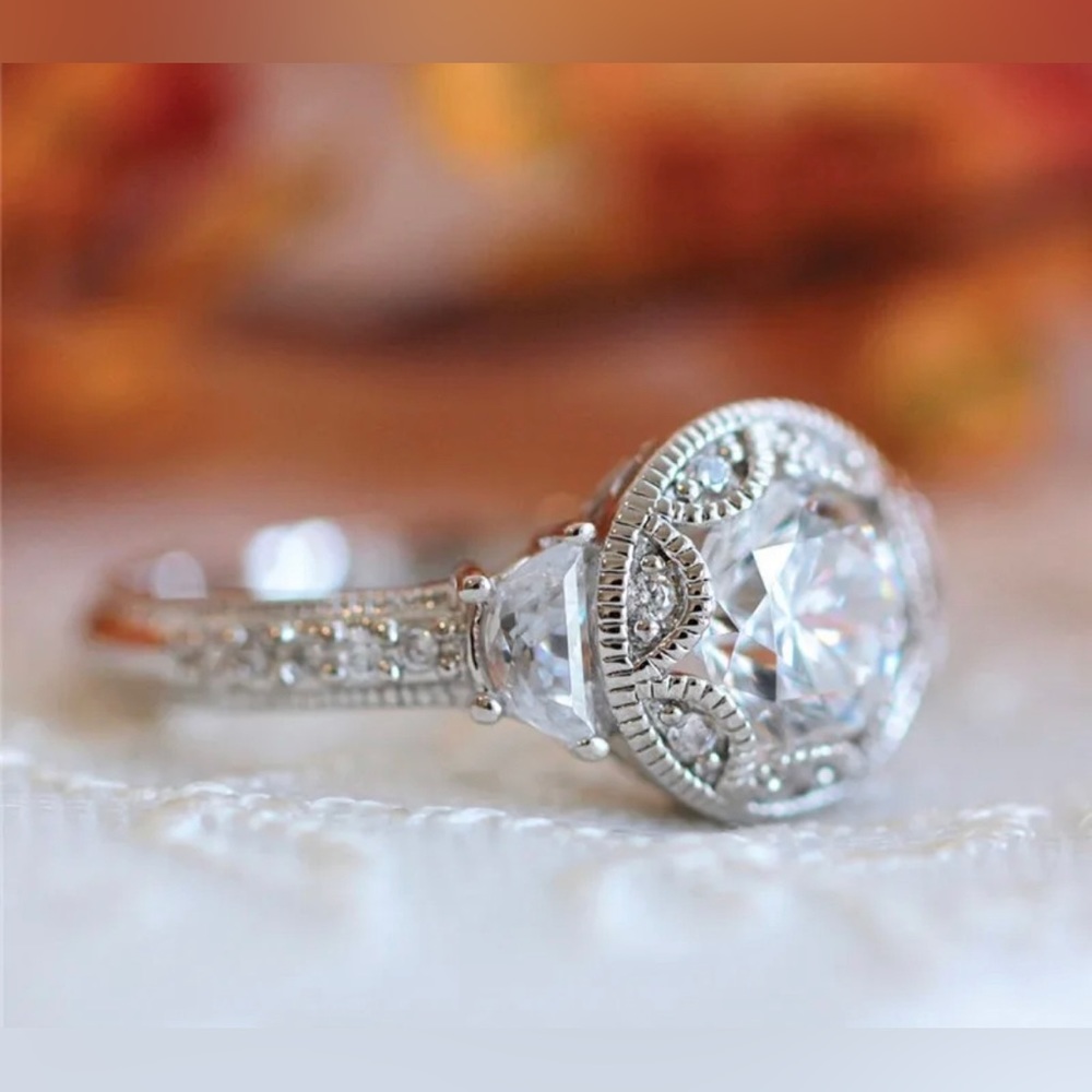 1 carat CZ Vintage Style Pavé Engagement Ring